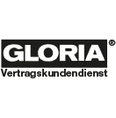 Logo von GLORIA Vertragskundendienst in klarer Schrift auf schwarzem Hintergrund.